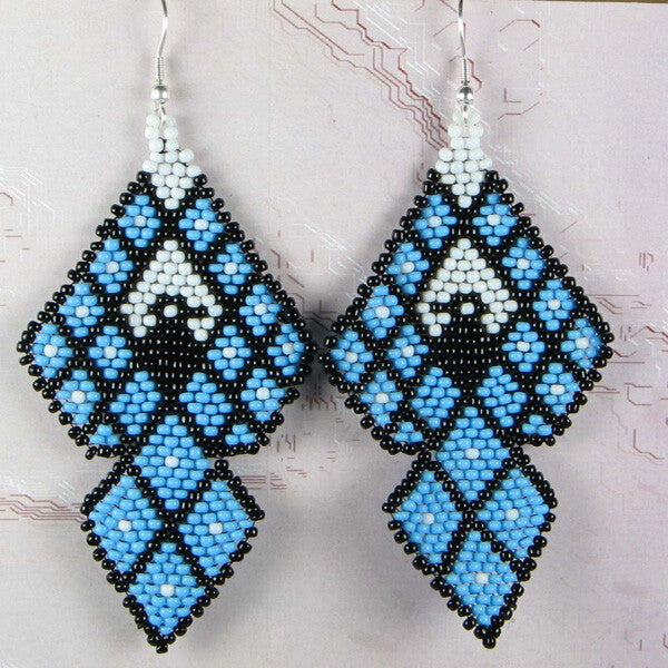 Turquoise & Black Thunderbird Beaded Earrings