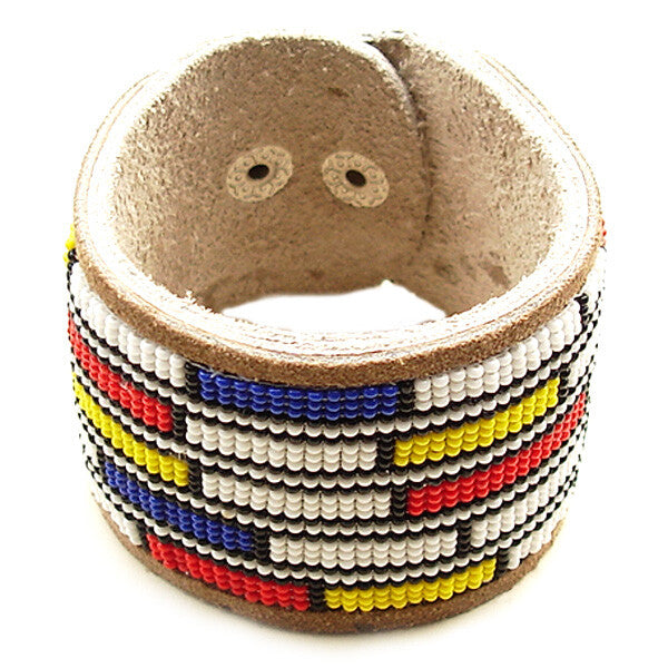 Adjustable Handmade Multicolored Beaded Leather Soft Cuff Bracelet | Unisex Bracelet