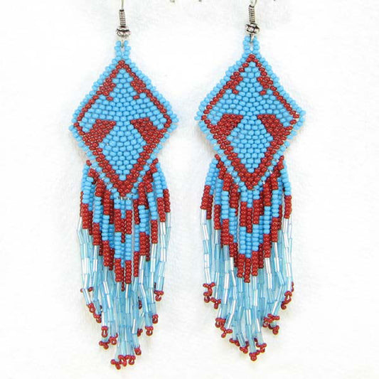 Handmade Beaded Blue Seed Bead Eagle Earrings