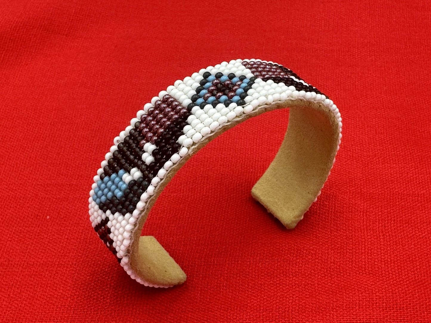 Handmade beaded White Bronze Blue cuff bracelet