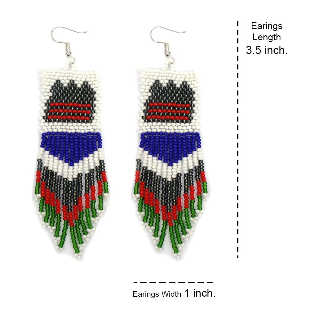 Handmade Beaded Grey Blue Seed Bead Big Earrings