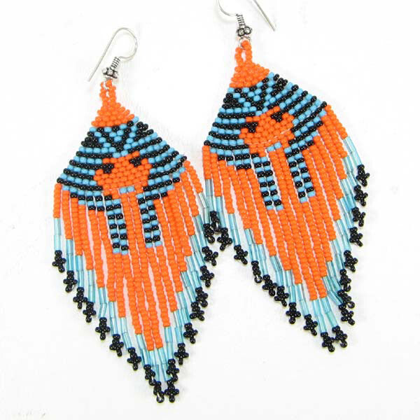 Orange Turquoise Black Seed Beaded Tutankhamun Earrings.