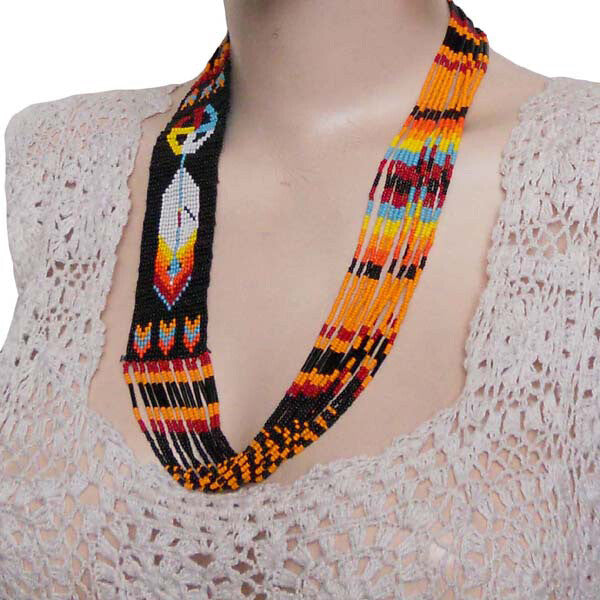 Vibrant Black Fire Feather Beaded Jewelry Set