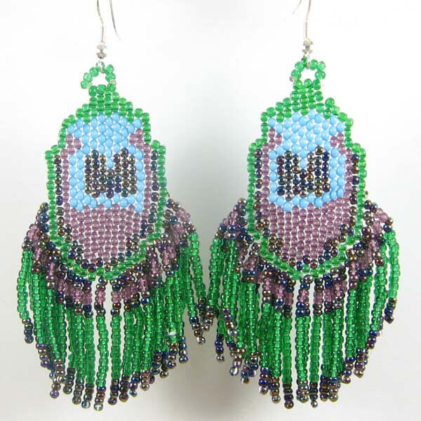 Vibrant Green Peacock Feather Seed Bead Earrings