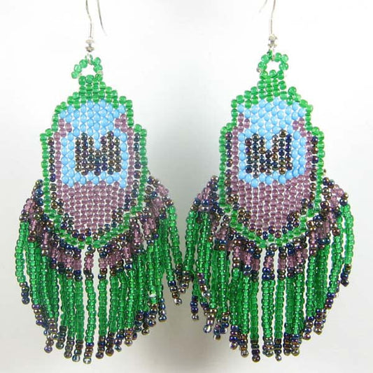 Vibrant Green Peacock Feather Seed Bead Earrings