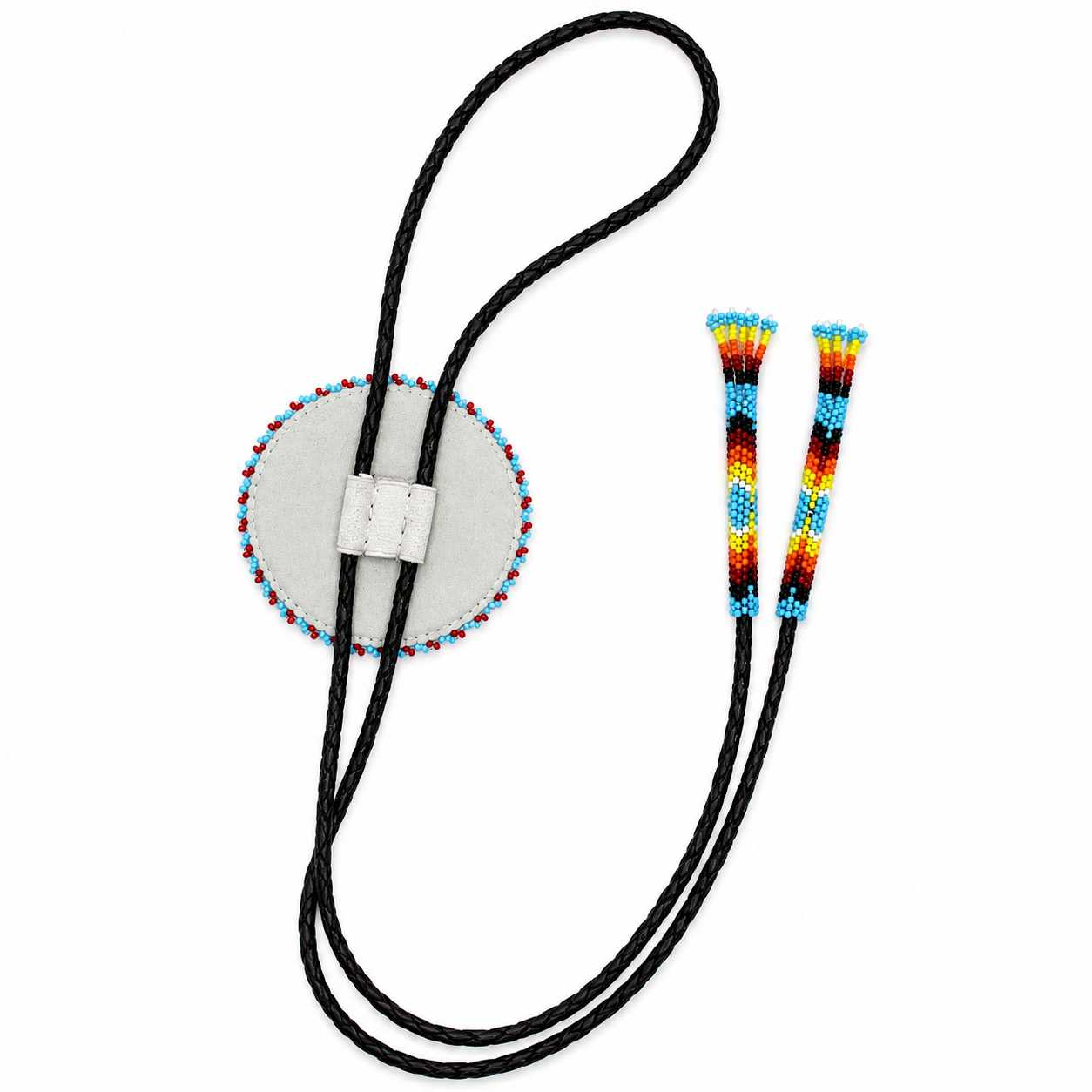Handcrafted Cyan Blue Seed Beaded leather Bolo Tie with Star Pattern