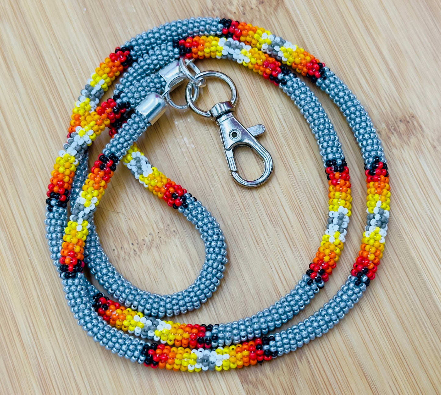 Handmade beaded Grey rope style lanyard