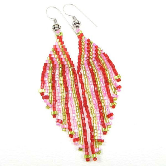 Handmade Beaded Red Seed Bead Earrings