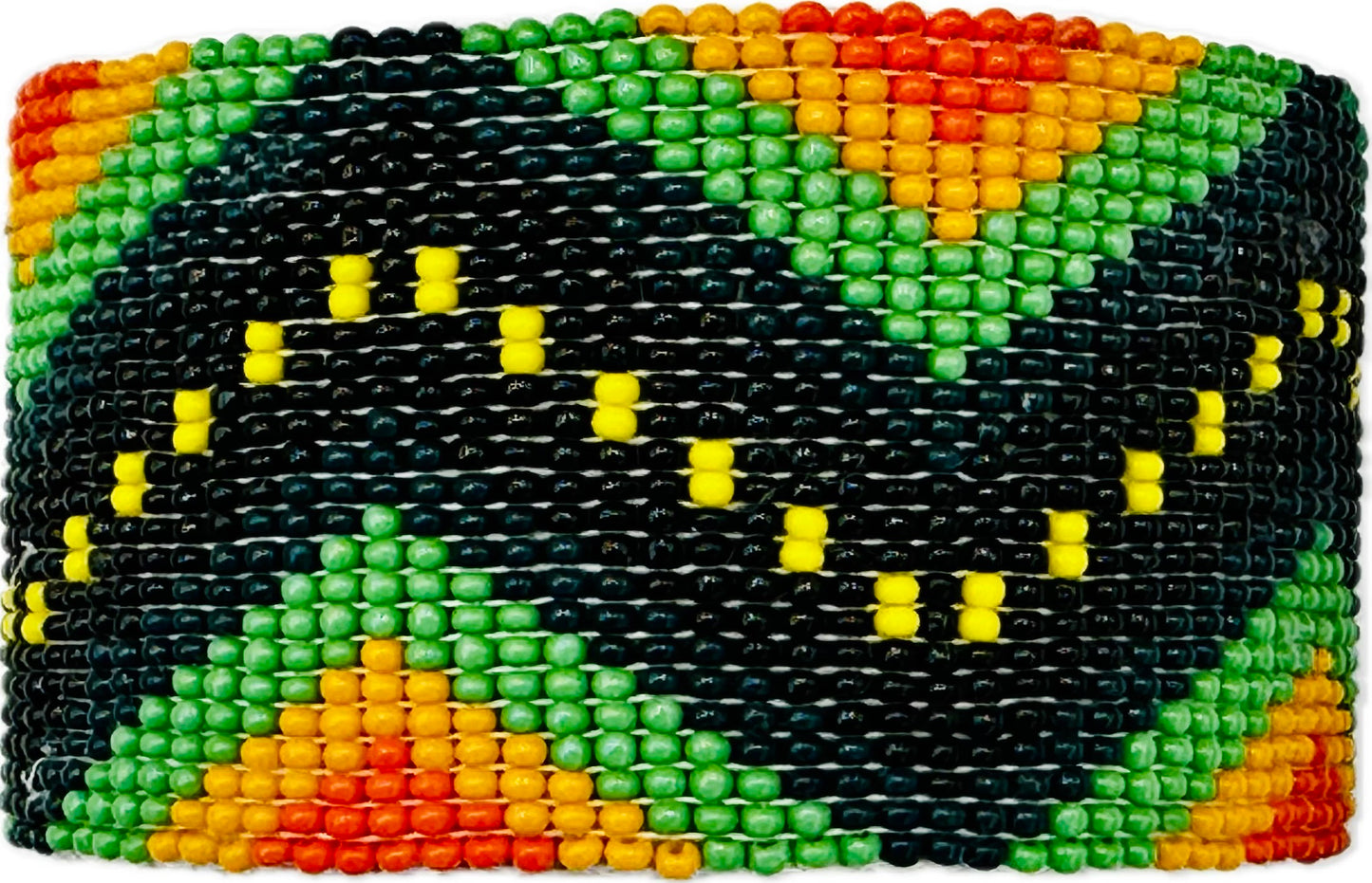 Handmade Beaded Green Orange leather hard cuff Bracelet