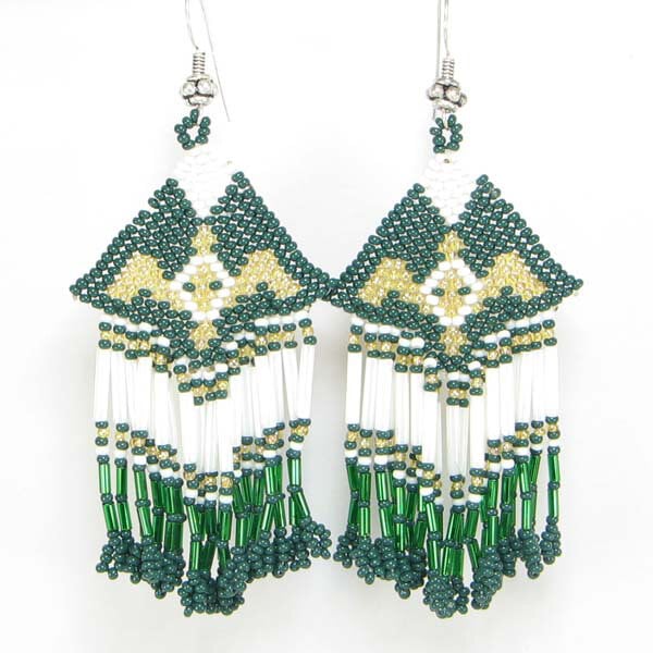 Handmade Beaded Green Seed Beaded Eagle Earrings