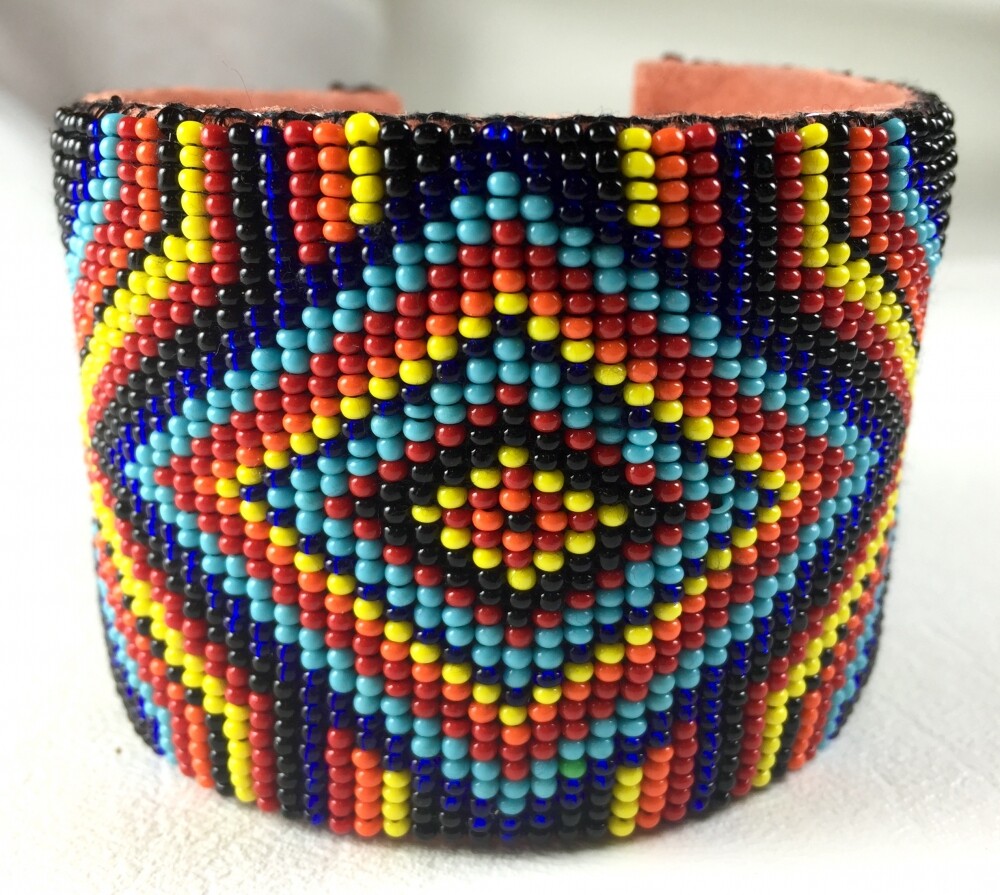 Multicolor Medicine Man's Eye Beadwork Men's Beaded Cuff Bracelet Leather