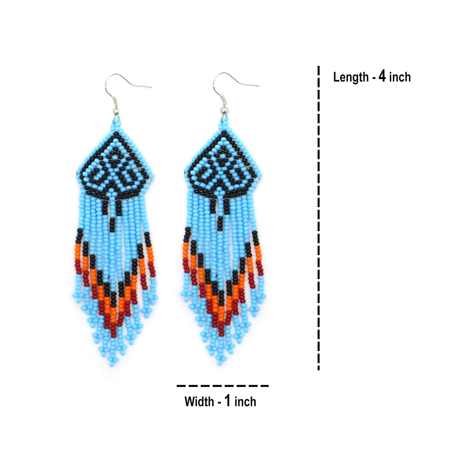 Blue Black Handmade Beaded Chandelier Earrings