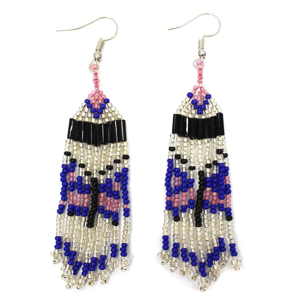 Butterfly Motif Blue & Pink Seed Bead Earrings