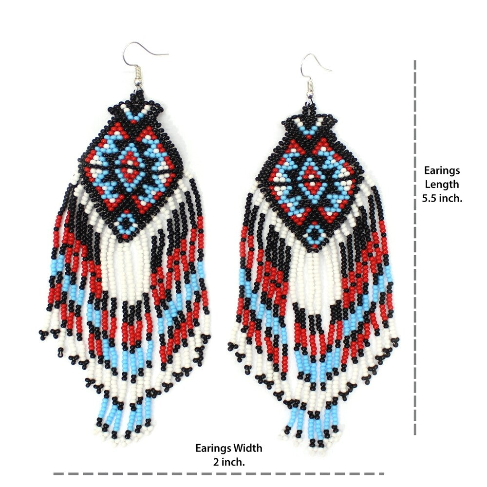 Handmade Beaded White Red Black Long Hook Earrings