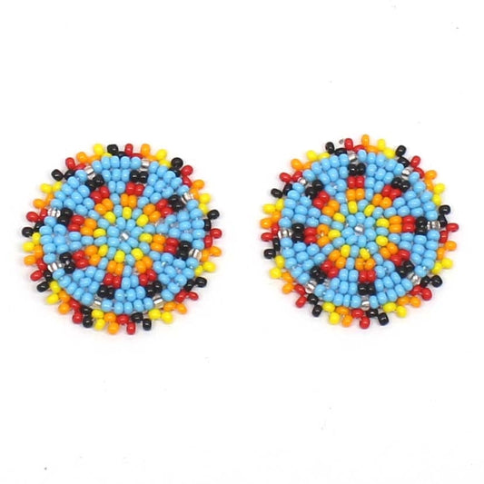 Handmade beaded 2x1.2 inch Cyan Blue rosette