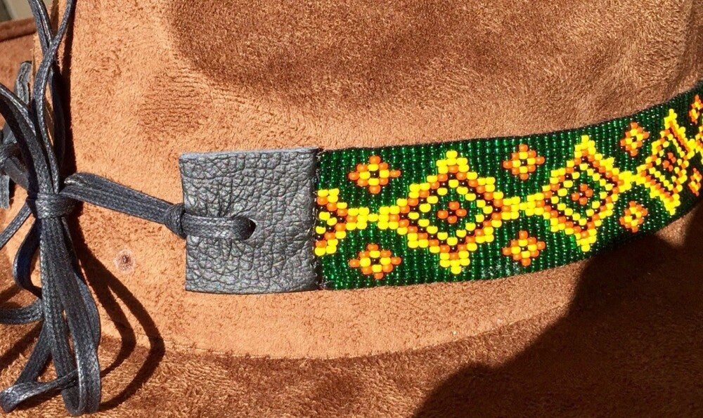 Green Yellow Bead Work Beaded Cowboy Hat Band/Belt