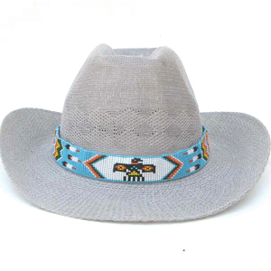 Blue White Red Yellow Seed Beaded Thunderbird Beadwork Cowboy Hat Band Belt