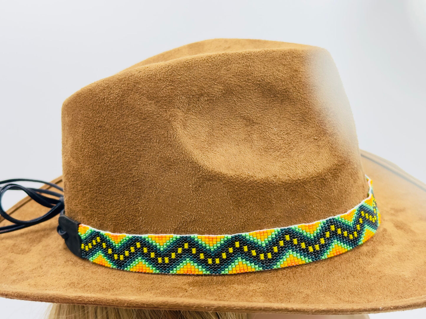 Handmade beaded Green Orange adjustable Cowboy Rodeo Hatband