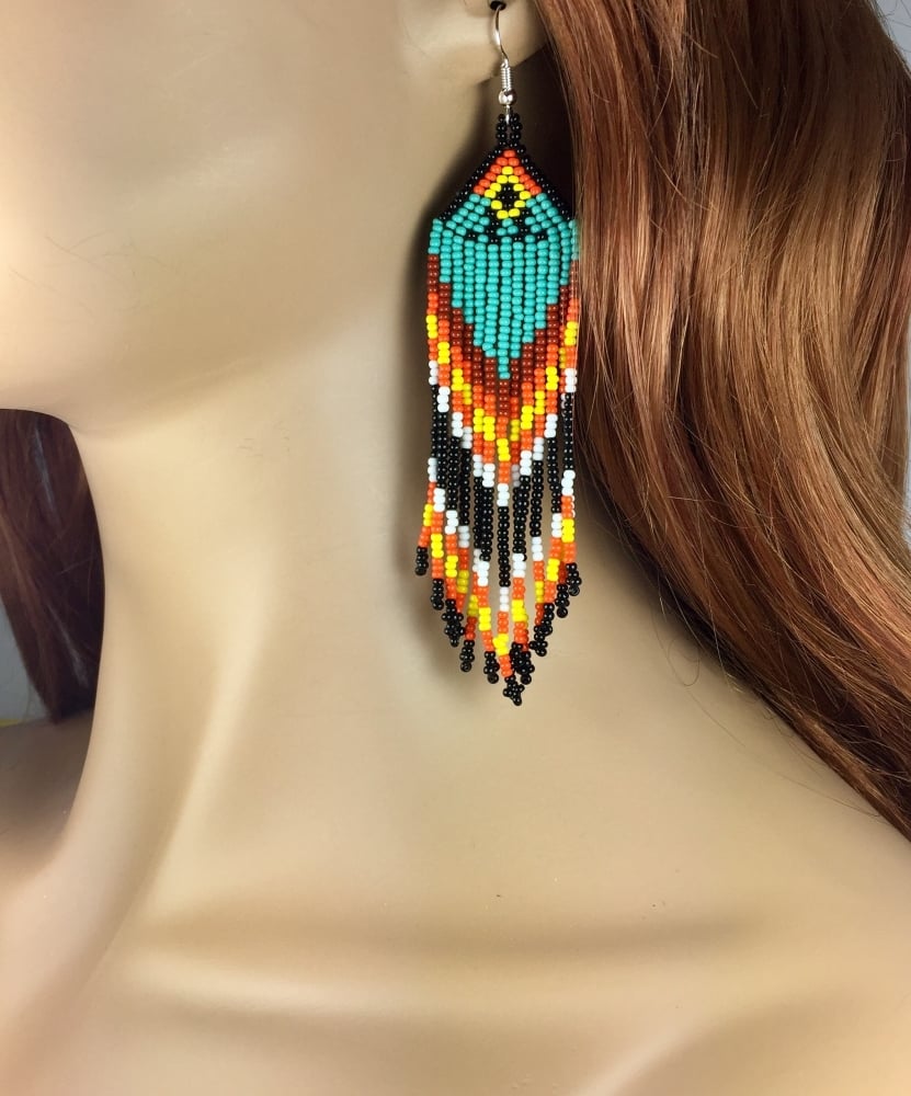 New Handmade Black Multi-Colored Long Necklace Earring Set