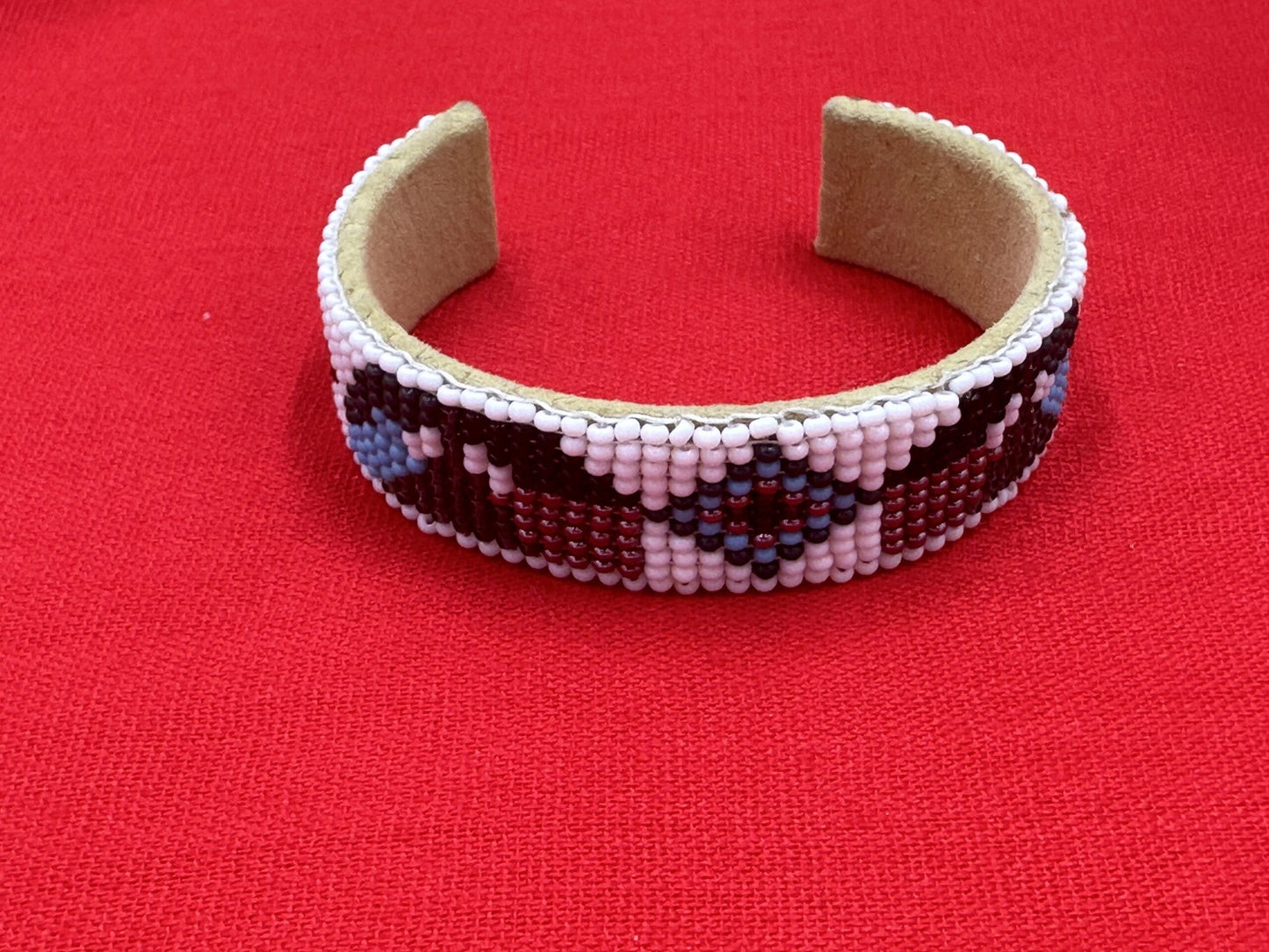 Handmade beaded White Bronze Blue cuff bracelet