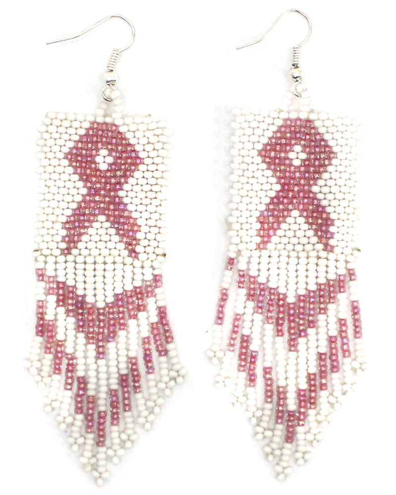 Handmade Pink Ribbon Breast Cancer Awareness Necklace Earrings Set