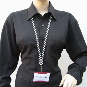Black Milky White Bugle Seed Beaded Lanyard Id Holder Handmade