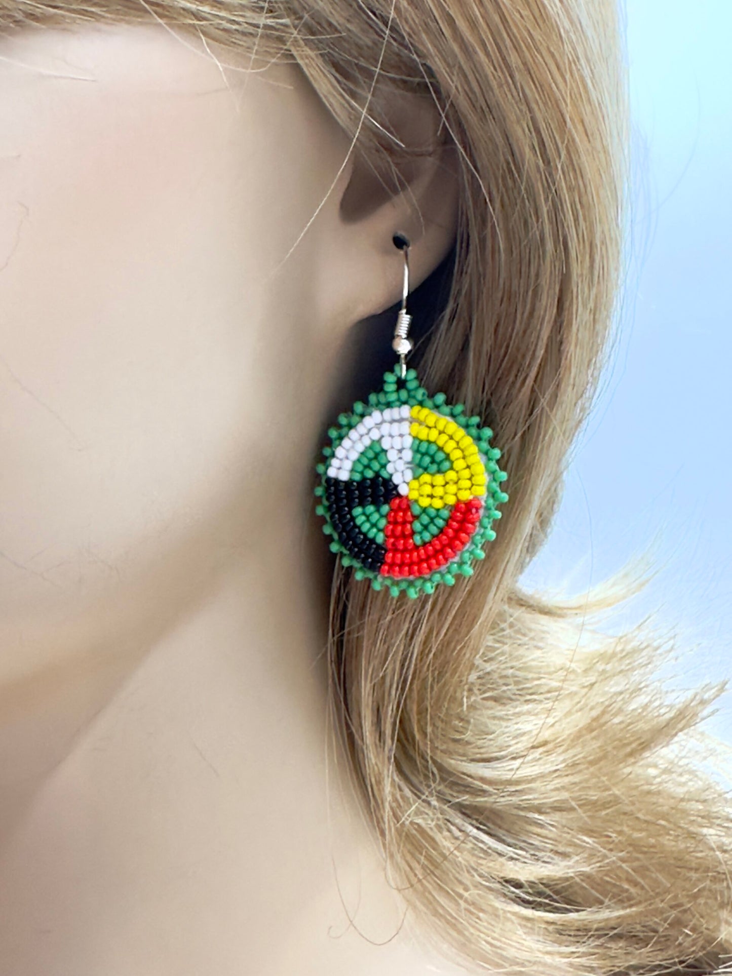 Handcrafted Green Earrings Four Directions Medicine Wheel