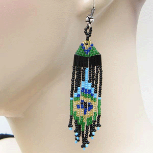 Handmade Beaded Black Peacock Color Seed Bead Earrings