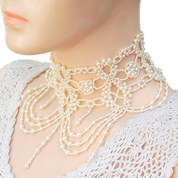 Handmade Beaded Cream Pearl Grand Victorian Choker Necklace