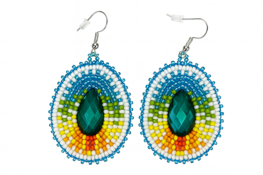 Handmade beaded Rainbow Glow Aqua Blue Beaded Earrings