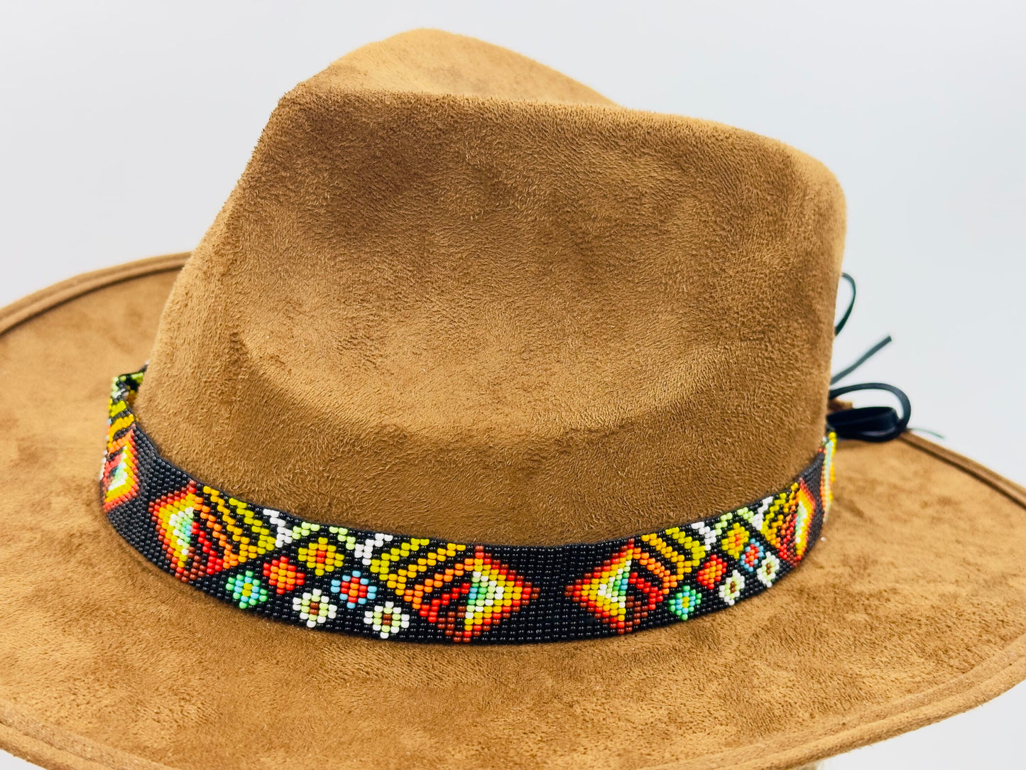 Handmade beaded Black multicolored flower Cowboy rodeo Hatband