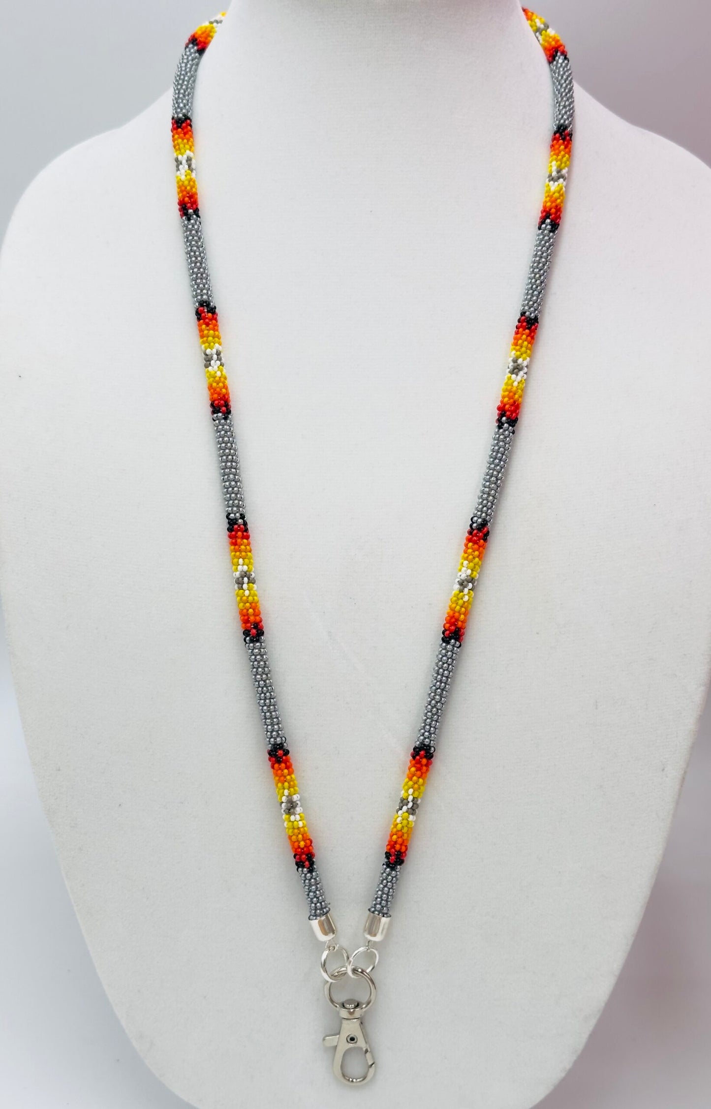 Handmade beaded Grey rope style lanyard