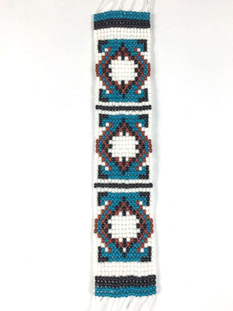 5X1 Blue White Brown Medicine Man'S Eye Craft Applique Beaded Strip