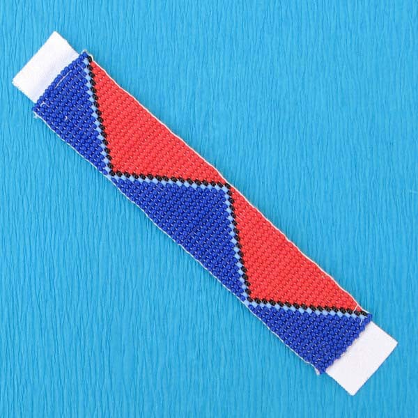 5X1" Red Blue Beads Handmade Beadwork Art Craft Applique Beaded Strip
