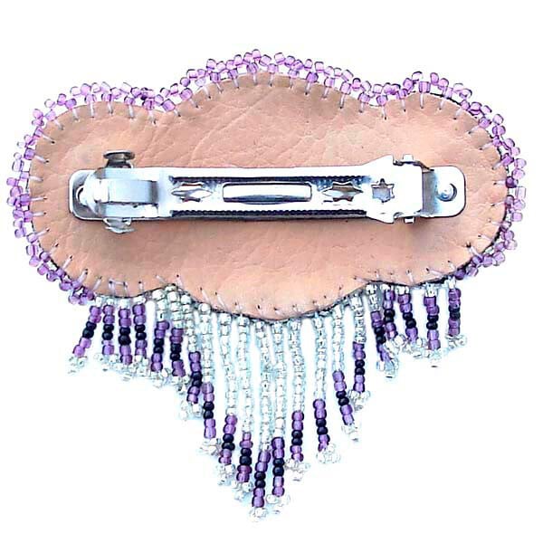 Beaded Barrette French Clip Black Rossette Fringe Beadwork