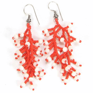 Coral Red Seed Bead Statement Necklace Set