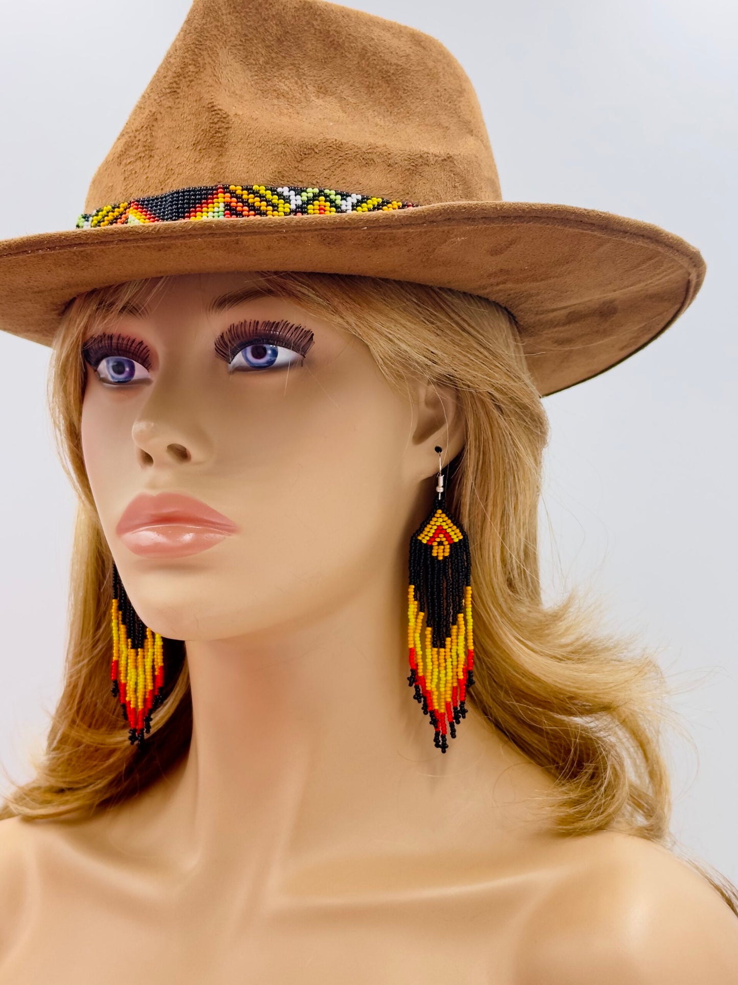 Handmade beaded Black Orange hook native style earring