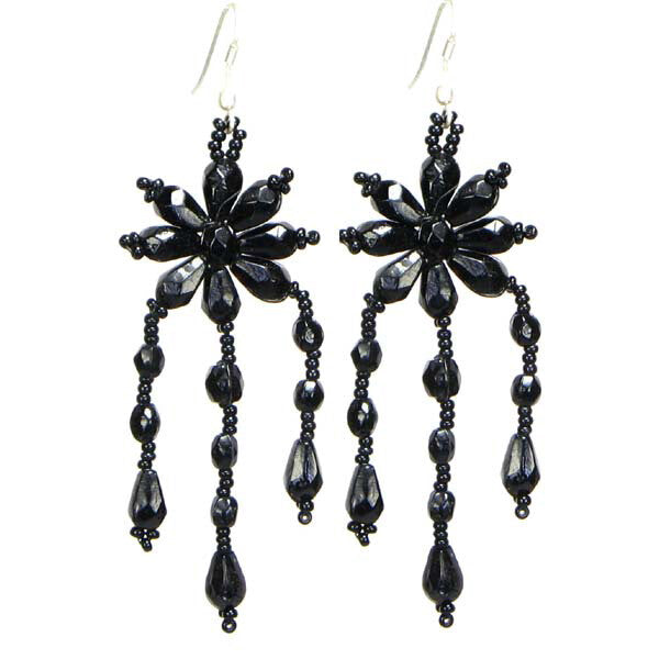 Handmade Beaded Black Seed Beads Big Earrings