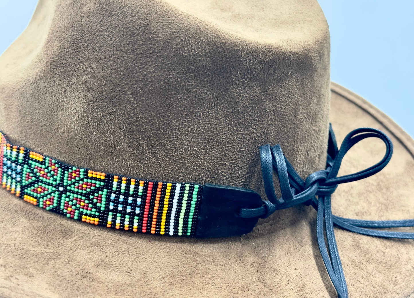 Handmade beaded Black multicolored Cowboy Rodeo Hatband