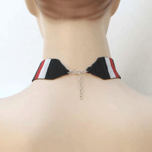 Black Pink Seed Beaded Bib Necklace Earrings Set