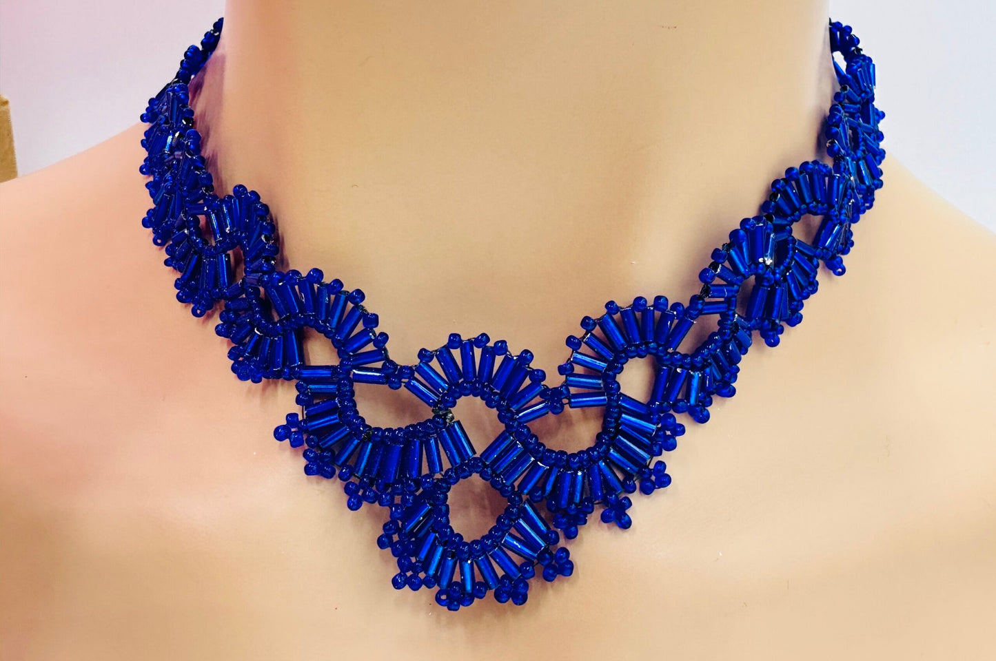 Stunning Handmade Deep Blue Beaded Necklace