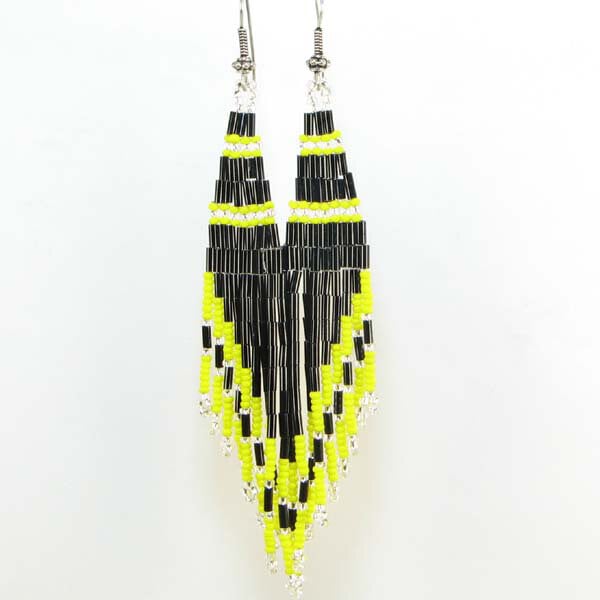 Handmade Beaded Black Bugle Seed Bead Earrings