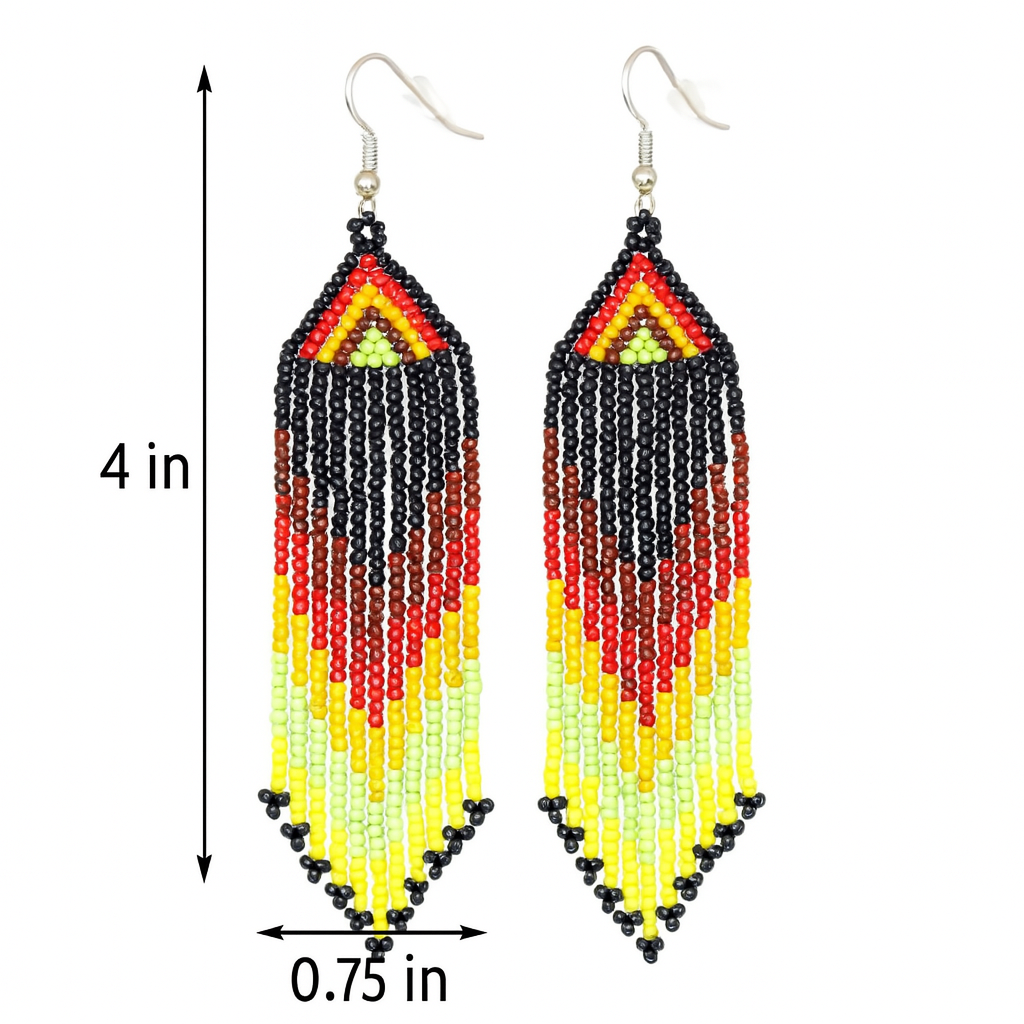 Vibrant Black and Red Beaded Native Style Dangle Earrings