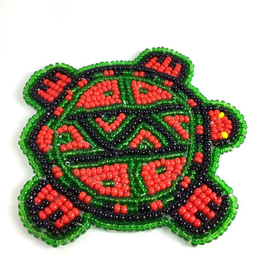 Green Red Turtle Handmade Beaded Rosette