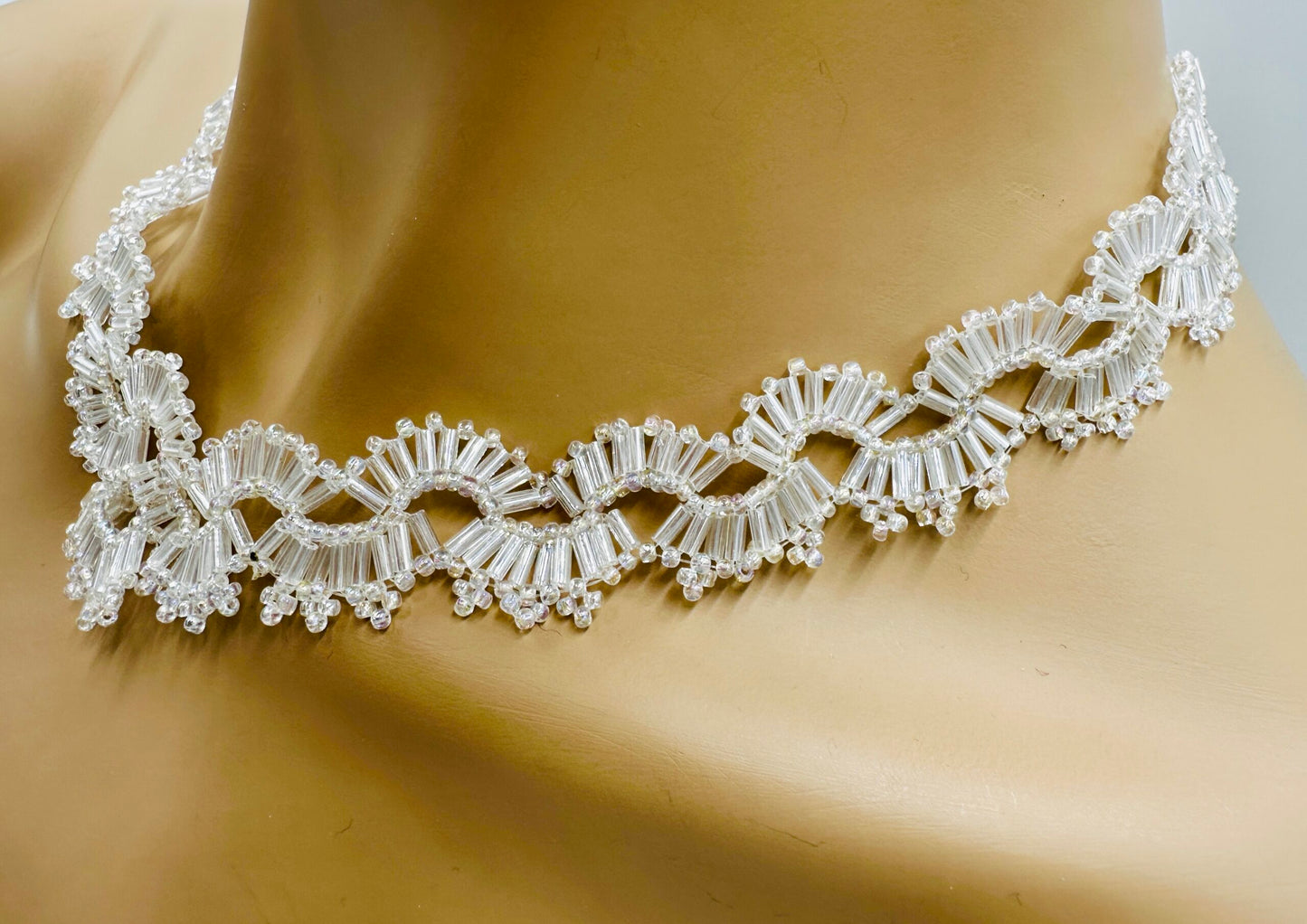 Stunning Handmade Beaded Silver White Necklace