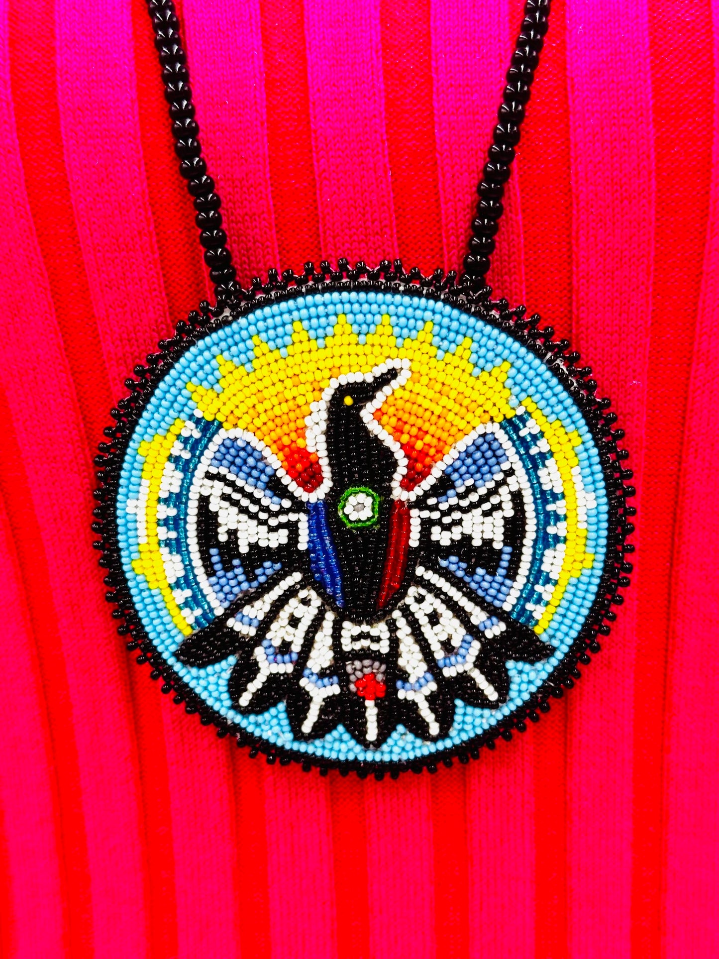 Handmade beaded Black Cyan Blue Eagle necklace earrings set