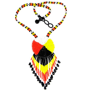 Black Yellow Red Black Seed Beaded Medicine Wheel Necklace Earrings Set