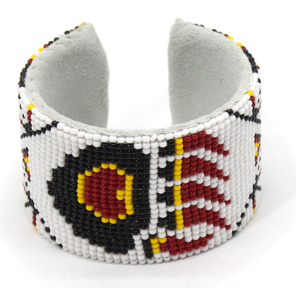 White Yellow Bear Paw pattern Handmade Beaded Cuff Bracelet - Adjustable and Bendable