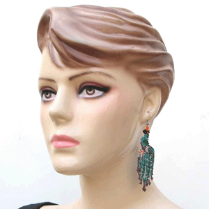 Handmade Beadwork Beaded Peacock Seed Bead Big Earrings