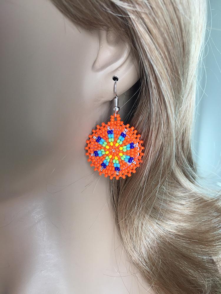 Handmade Beaded Cute Round Orange Earrings